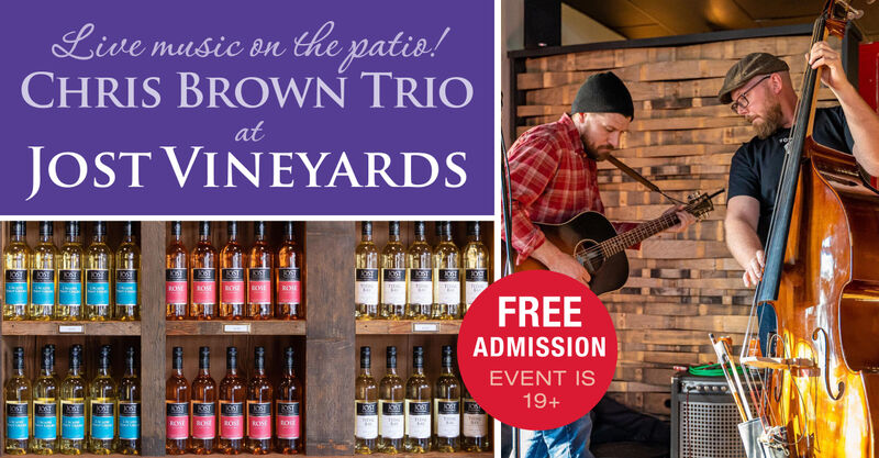 Come celebrate on our patio with the Chris Brown Trio, wine tastings, door prizes and more!