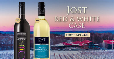 Jost Red & White Wine Case 12-Pack ~ Includes Filled with 6 x 750ml each of Jost L'Acadie Pinot Grigio and Jost 4 Skins