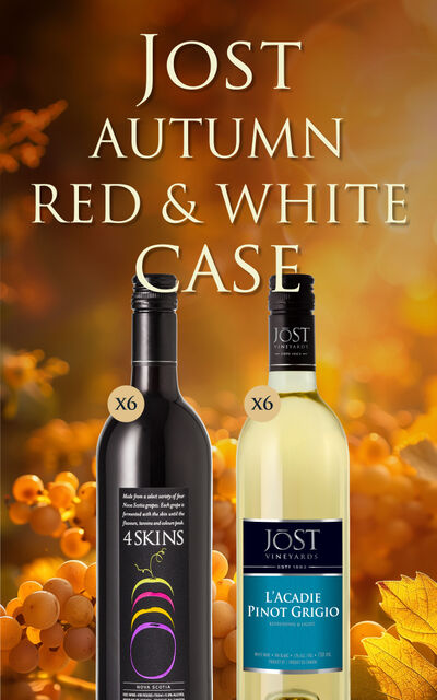 Jost Autumn Red & White Wine Case 12-Pack ~ Includes Filled with 6 x 750ml each of Jost L'Acadie Pinot Grigio and Jost 4 Skin