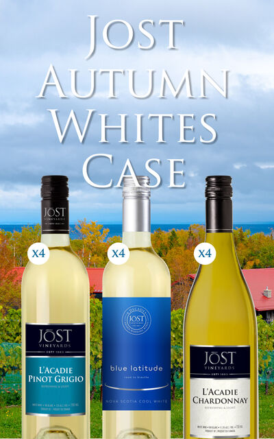 Jost Autumn Whites Wine Case 12-Pack ~ Includes Jost L'Acadie Pinot Grigio, Blue Latitude Nova Scotia Cool White, L'Acadie Ch